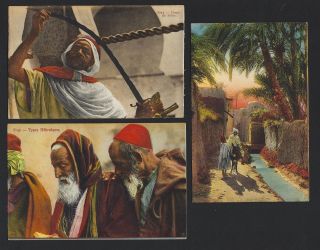 Set Of 3 Old Postcards: Hebrew Types Judaica,  Arabe Village,  Sword Dance Sabre
