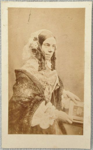 Cdv Lady Long Ringlets In Hair Photo Album Lace Shawl Antique Victorian Photo