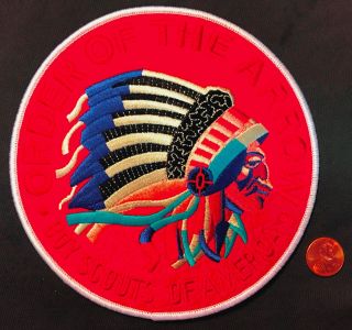 Order Of The Arrow Oa Bsa 2018 Noac Old Style Indian Jacket Patch 6 " On Red Felt