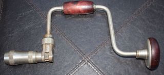 Vintage Old Ratcheting Hand Drill Wood Handles 10 "