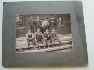 Early 1900s Cabinet Card,  Workers On Lumber Pile,  Marked " Portland,  Me " On Back
