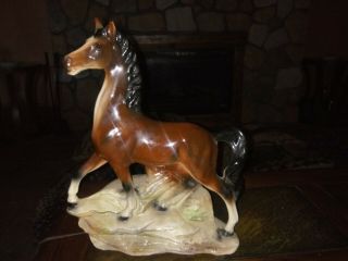 Vintage Brown Glazed Porcelain/ceramic 13 In Horse Equestrian Table Lamp Light