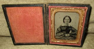 Antique Civil War Era Tintype Photograph Woman In Small Case 2 - 1/2 " X 2 - 3/4 "