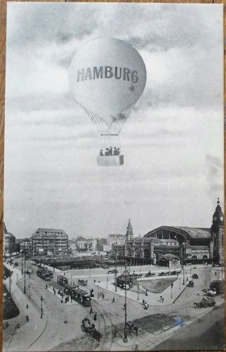Hot Air Balloon 1910 German Fantasy Aviation Postcard: Hamburg,  Railroad Depot