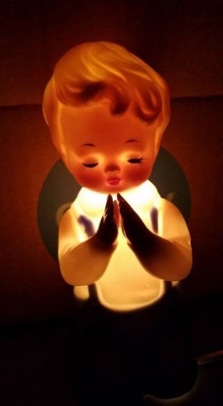 Vintage Child Lamp Night Light Porcelain Figurine 1950 ' s I.  W.  Rice Japan 5