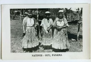 Rppc Vintage Postcard Ocu Panama Natives Women In Dress Portrait Indian Ansco