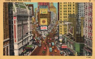 York City,  Ny,  Times Square,  Linen Antique Vintage Postcard G2491