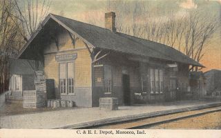 In 1900’s Chicago & Eastern Illinois Railroad Depot Morocco Indiana - Newton Co