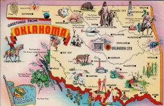 Greetings From Oklahoma Vintage Map Postcard