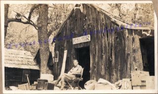 1920s California Man at Kings River Canyon Camp Primitive Split Log Cabin Photos 2