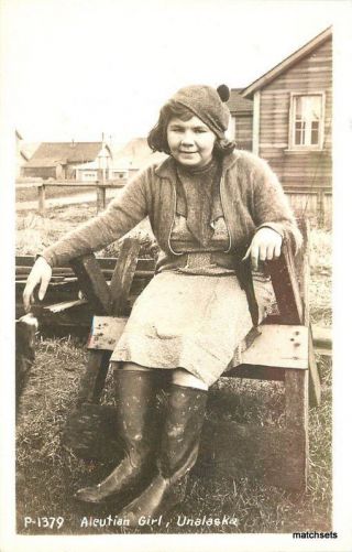 1940s Alaska Native Aleutian Girl Rppc Real Photo Postcard 5414