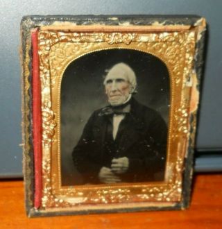 1/9th Plate Ambrotype Of Very Old Man In A Half Case