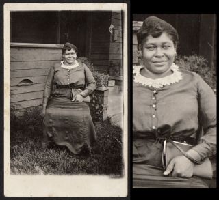 Hearty Lovely Black Woman Clutches Purse In Sunday Best 1910s Vintage Photo