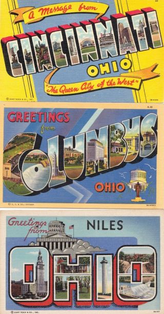 Six Large Letter Linen Finish Postcards From Ohio - 1940s - 50s