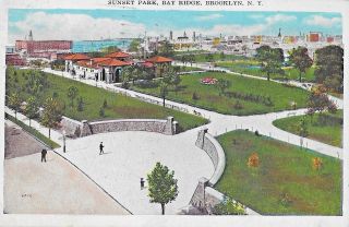 Postcard Ny Brooklyn Sunset Park Bay Bridge Rare 1935
