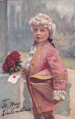 Tuck 130,  To My Valentine,  Boy Holding Red Roses And Envelope,  Pu - 1913