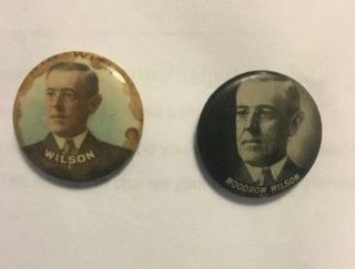2 - 1912 /1916 Woodrow Wilson For President Democrat 7/8 " Cello Buttons Pins