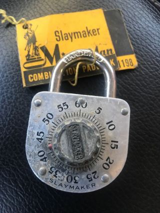 Vintage " Slaymaker Combination Pad Lock " W Tag 4 Combination
