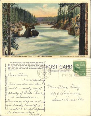 Rapids Above Upper Fall Yellowstone Park Wyoming 1940 To Alva Dietz St Louis