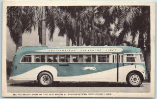 Vintage Southeastern Greyhound Lines Advertising Postcard Bus Route Map On Back