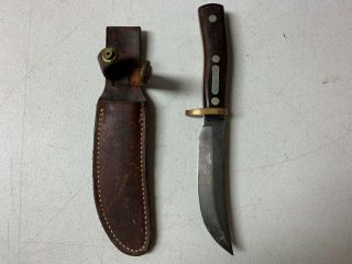 Vintage Schrade Old Timer Usa 165 Hunting Knife W/ Leather Sheath Bowie Skinning