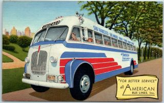 Vintage American Bus Lines Advertising Postcard Curteich Linen 3b - H643 C1940s