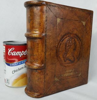 Vintage Book Container Hand Tooled Leather/wood George Washington Mt Vernon Rare