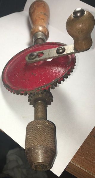 Vintage Hand Drill Made In The Usa: Antique Egg Beater Style Red Drill