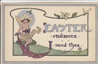 I.  A.  P.  C.  Easter Radiance Arts & Crafts Postcard W Floral Fairy Illustration1910