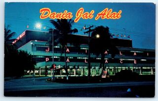 Postcard Fl 1966 Dania Jai Alai At Night H1