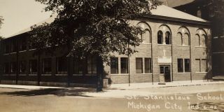 Vintage Real Photo Postcard RPPC St Stanislaus School Michigan City Indiana IN 2