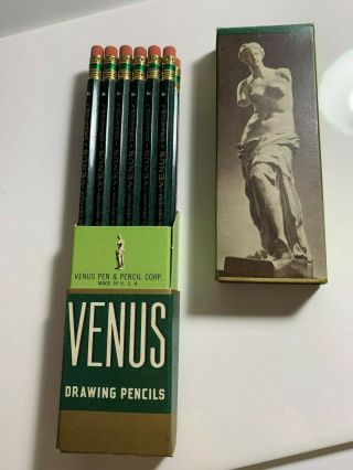 Vintage Venus Drawing Pencils box w/ 12 pencils - F Medium 3820 4