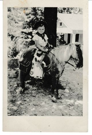 Rppc Postcard Small Boy On Pony Cowboy Costume Hat Spurs Chaps Gun Lasso