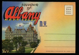 Postcard Folder York Ny Albany Capitol Large Letter Linen Curt Teich