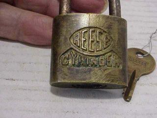 Vintage Brass Reese Cylinder Padlock Lock With Key 2