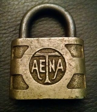 Vintage Antique Aetna Padlock Lock No Key Made In Usa