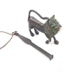 Vintage Old Antique Brass Handcrafted Lion Shape Lock With Long Key,  Collectible