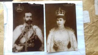 2 Antique Postcard,  Real Photo,  King George V And Queen Mary,  1910s,  1/2 D Postage