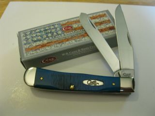 Case Xx Usa Trapper Knife 6254ss Caribbean Blue Sawcut Bone Handles Made In Usa