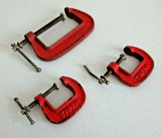 Vintage Red Mini 1 " & 2.  5 " Inch C - Clamps - Japan Collectible Tools - Set Of 3