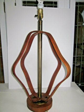 Mid Century Modern Danish Wooden & Brass Table Lamp Adjustable All