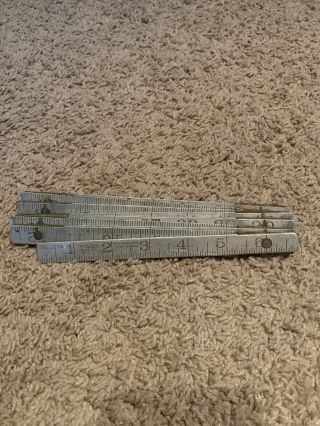 Vintage Lufkin 2 - Way 72” Metal Folding Ruler 1206 - Aluminum And Brass