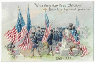 Vintage Tuck Decoration Day Postcard While Above Them Floats Patriotic Civil War