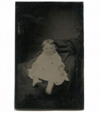 Seated Baby Portrait With Hidden Mother Antique 1/6 Plate Tintype Photograph