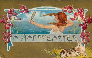A Happy Easter Arts And Crafts Art Nouveau Postcard 1900s