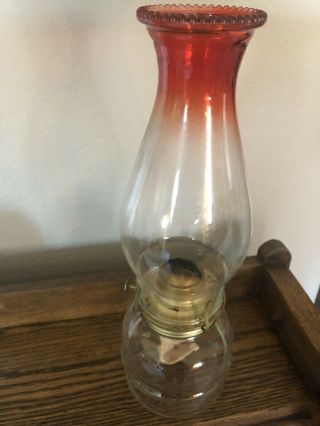 Glass Eagle Oil Lamp Clear Base And Tall Red Edged Chimney Globe P.  & A.  Vintage
