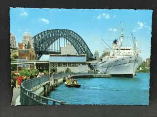 Vintage Postcard Sydney Harbour & Ss Galileo Galilei Ship At Terminal Nsw Kruger