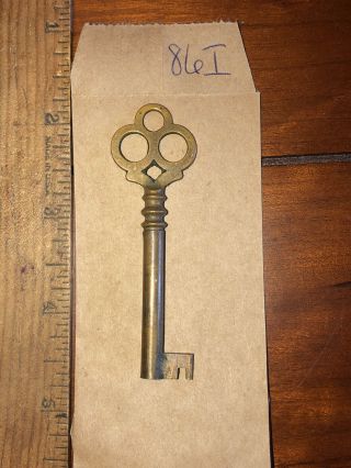 Ornate Old Brass Hollow Barrel Skeleton Key Pretty 2&7/8” Steampunk 86i