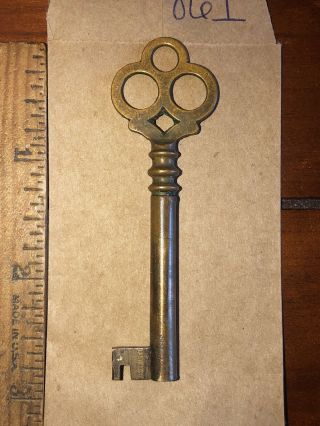 Ornate Old Brass Hollow Barrel Skeleton Key Pretty 2&7/8” Steampunk 86i 2