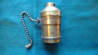 Vintage Brass Lamp Light Socket Part Marked " Bryant " Pull Chain W/uno Pat.  1907